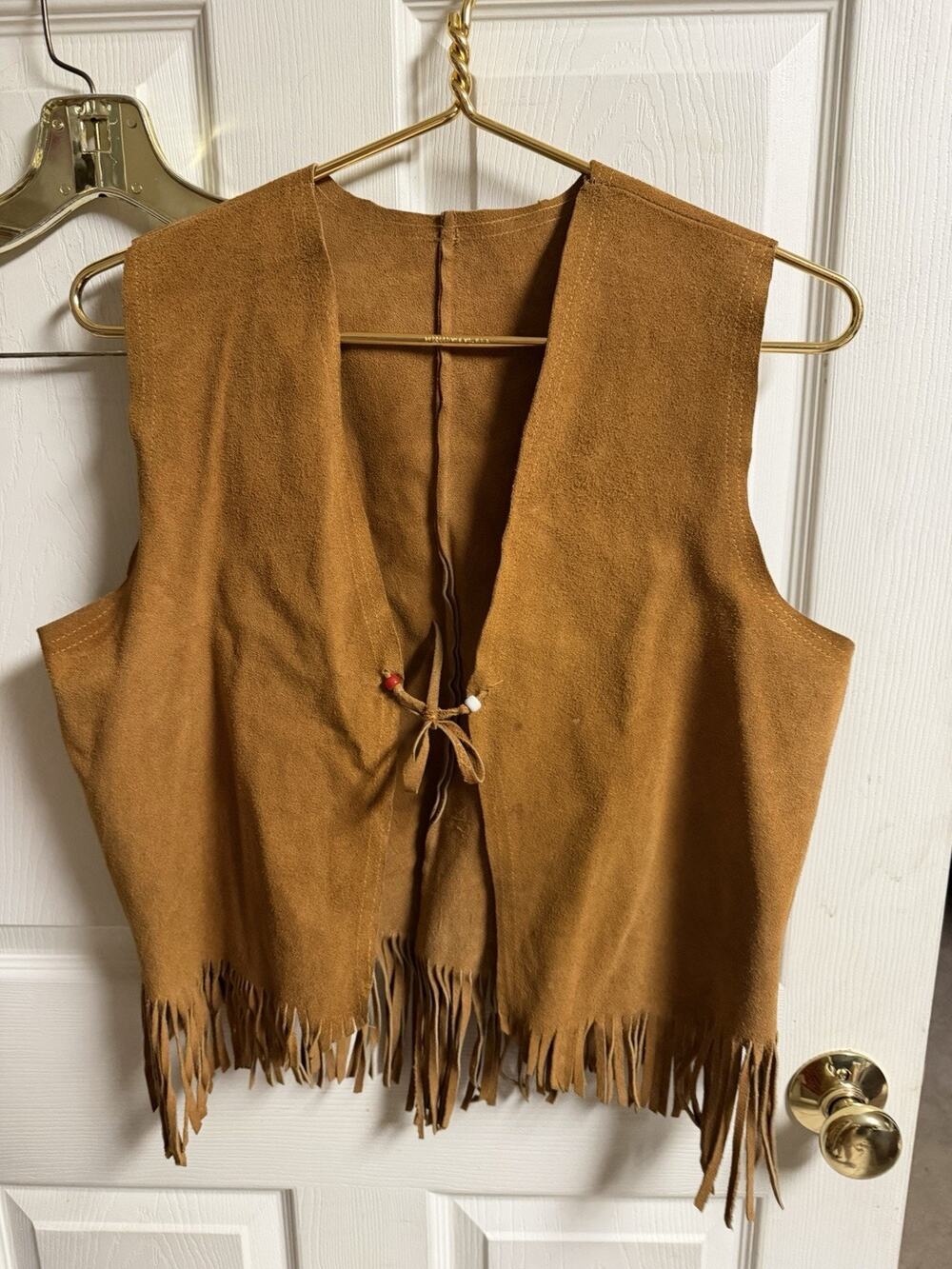 Vnt 70s Handmade Women's Suede Leather Vest With Fringe Festival Medium 40x22